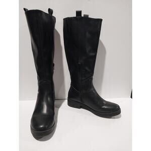 A New Day Boots Womens 8.5 Tall Riding Black Faux Leather Round Toe Cuban Heels